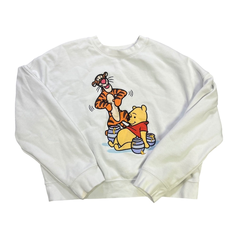 Disney Winnie the Pooh Tigger White Embroidered‎ Crewneck Sweatshirt Womens Med